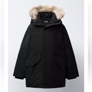 Zara Kids Black Puffer Jacket with Fur Hood